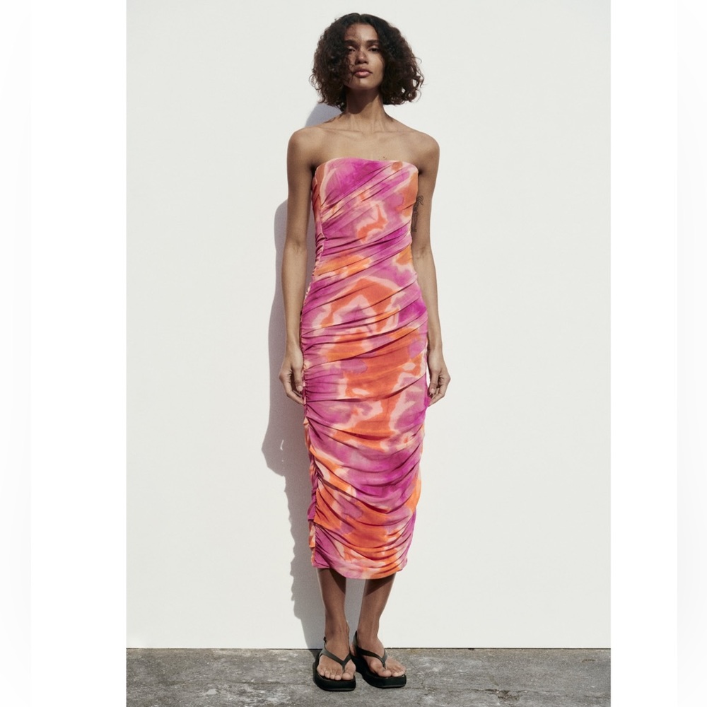 Zara PRINT DRESS WITH TULLE - Picture 3 of 16
